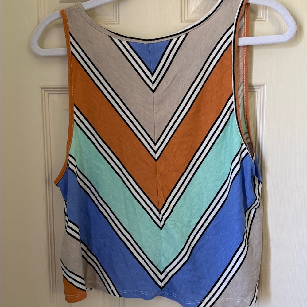 O'Neill Chevron Stripe V‑Neck Cropped Tank Top in Orange, Mint & Blue - Picture 2 of 5